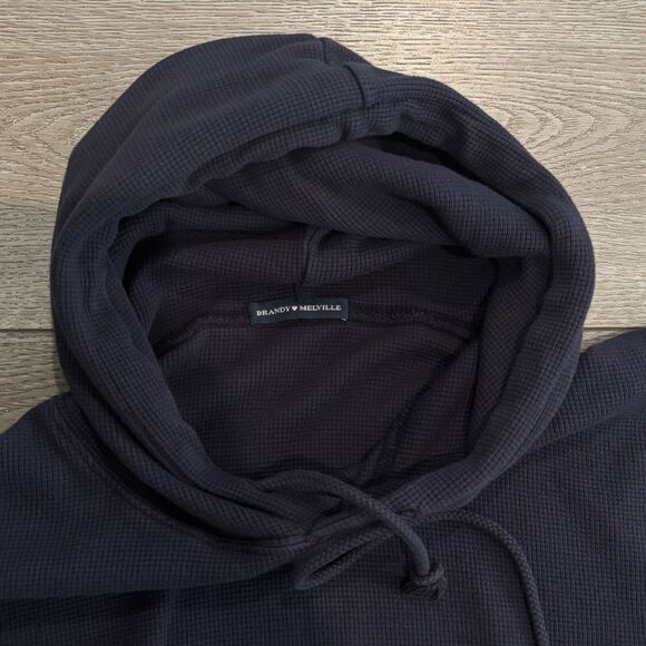 Brandy Melville Waffle Knit Pullover Hoodie One Size Navy Blue Comfy Casual - Picture 4 of 9